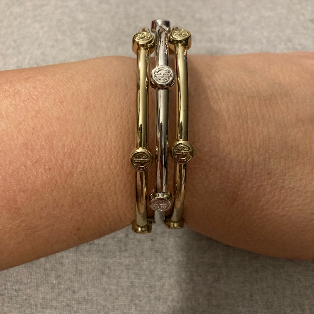 Elegant Graziano Silver and Gold Bangle Bracelets set of 3